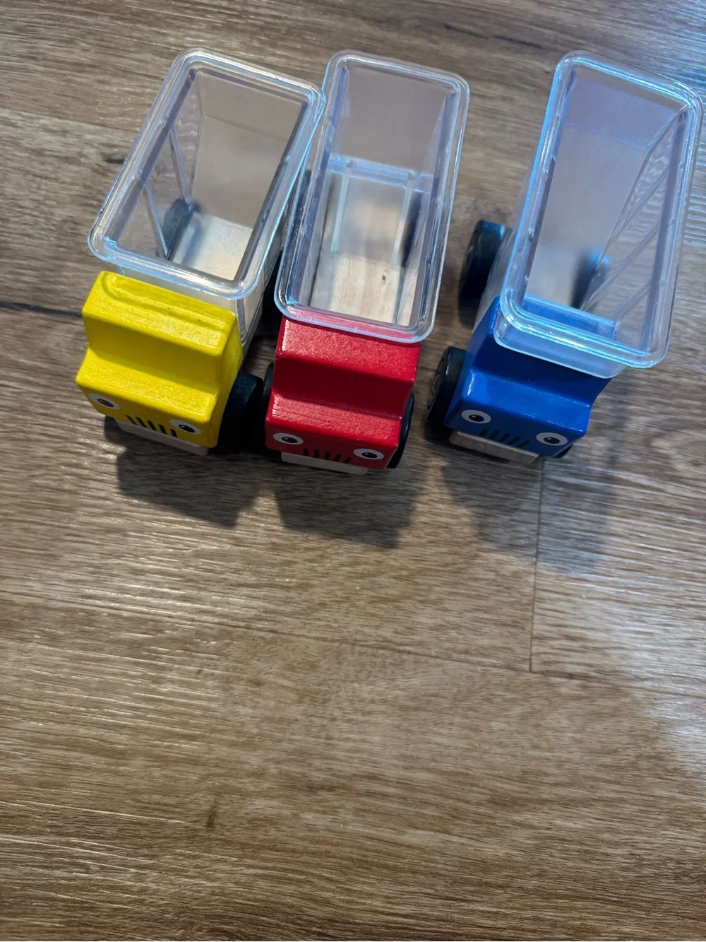 Wooden Toy Dump Truck Set - Yellow, Red, Blue